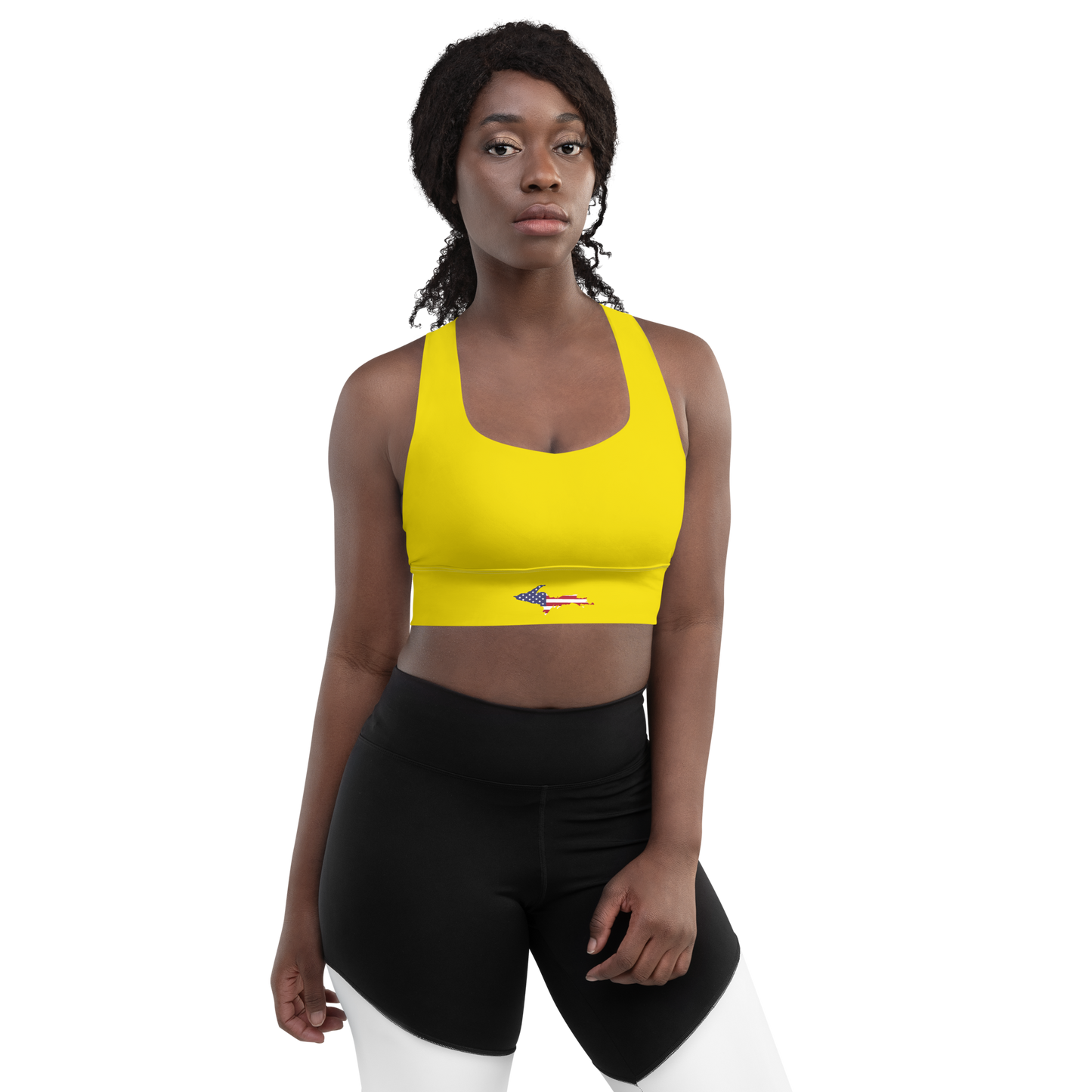 Michigan Upper Peninsula Longline Sports Bra (w/ UP USA Flag) | Gadsden Yellow