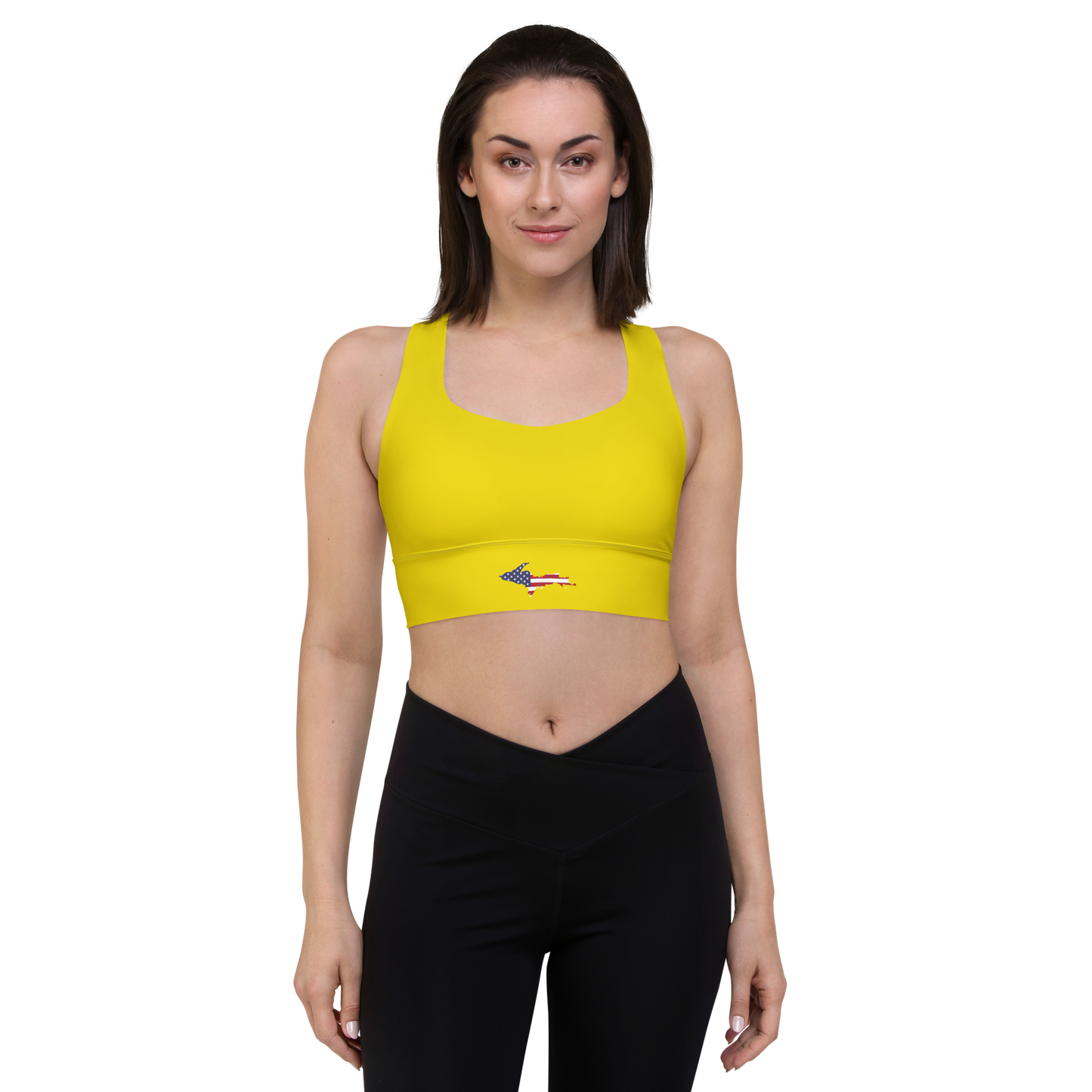 Michigan Upper Peninsula Longline Sports Bra (w/ UP USA Flag) | Gadsden Yellow