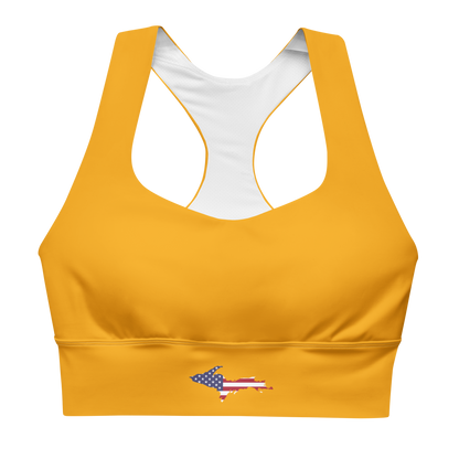 Michigan Upper Peninsula Longline Sports Bra (w/ UP USA Flag) | Birch Leaf Orange