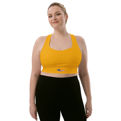 Michigan Upper Peninsula Longline Sports Bra (w/ UP USA Flag) | Birch Leaf Orange