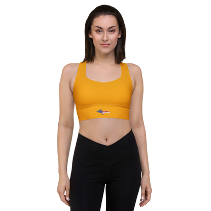 Michigan Upper Peninsula Longline Sports Bra (w/ UP USA Flag) | Birch Leaf Orange