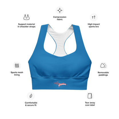 Michigan Upper Peninsula Longline Sports Bra (w/ UP USA Flag) | Azure