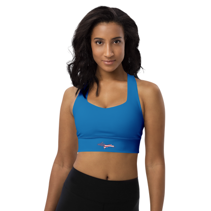 Michigan Upper Peninsula Longline Sports Bra (w/ UP USA Flag) | Azure