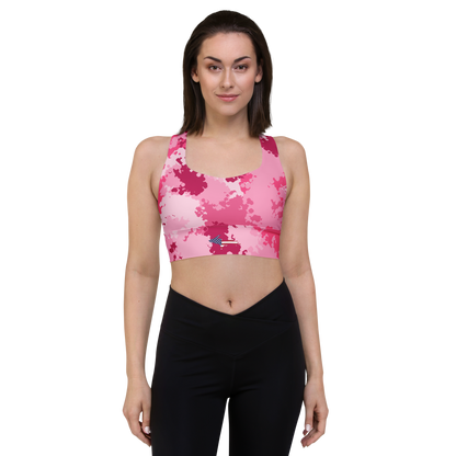 Michigan Upper Peninsula Longline Sports Bra (w/ UP USA Flag) | Pink Camo