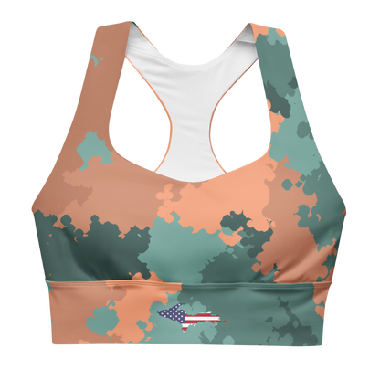 Michigan Upper Peninsula Longline Sports Bra (w/ UP USA Flag) | Copper Green