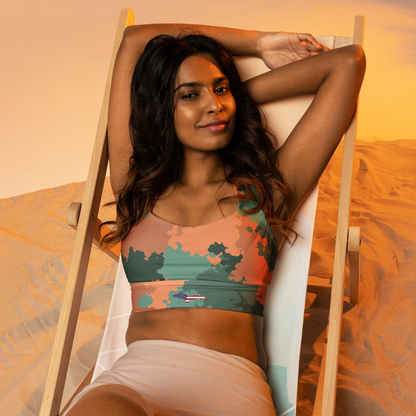 Michigan Upper Peninsula Longline Sports Bra (w/ UP USA Flag) | Copper Green