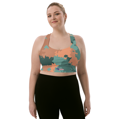 Michigan Upper Peninsula Longline Sports Bra (w/ UP USA Flag) | Copper Green