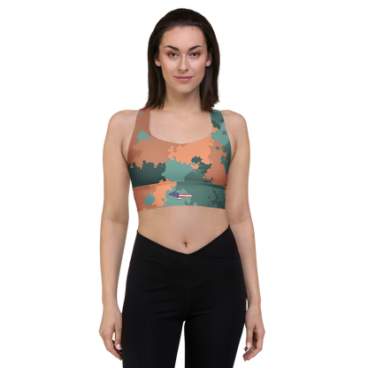 Michigan Upper Peninsula Longline Sports Bra (w/ UP USA Flag) | Copper Green