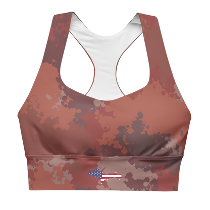 Michigan Upper Peninsula Longline Sports Bra (w/ UP USA Flag) | Ore Dock Camo