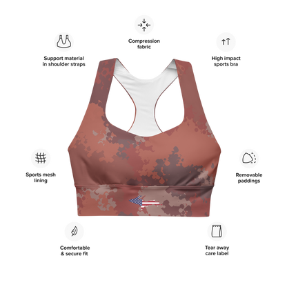 Michigan Upper Peninsula Longline Sports Bra (w/ UP USA Flag) | Ore Dock Camo