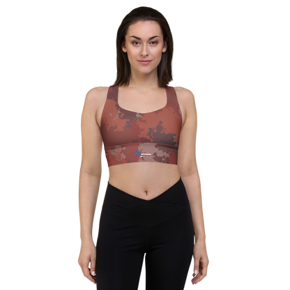 Michigan Upper Peninsula Longline Sports Bra (w/ UP USA Flag) | Ore Dock Camo