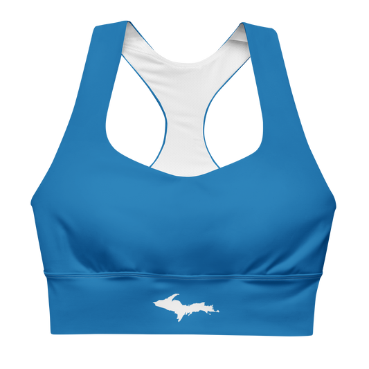 Michigan Upper Peninsula Longline Sports Bra (w/ UP Outline) | Azure