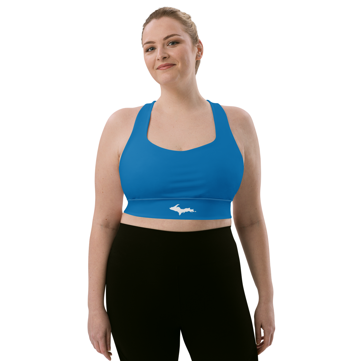 Michigan Upper Peninsula Longline Sports Bra (w/ UP Outline) | Azure