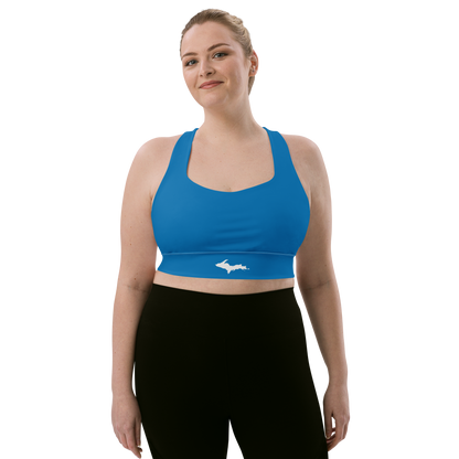 Michigan Upper Peninsula Longline Sports Bra (w/ UP Outline) | Azure