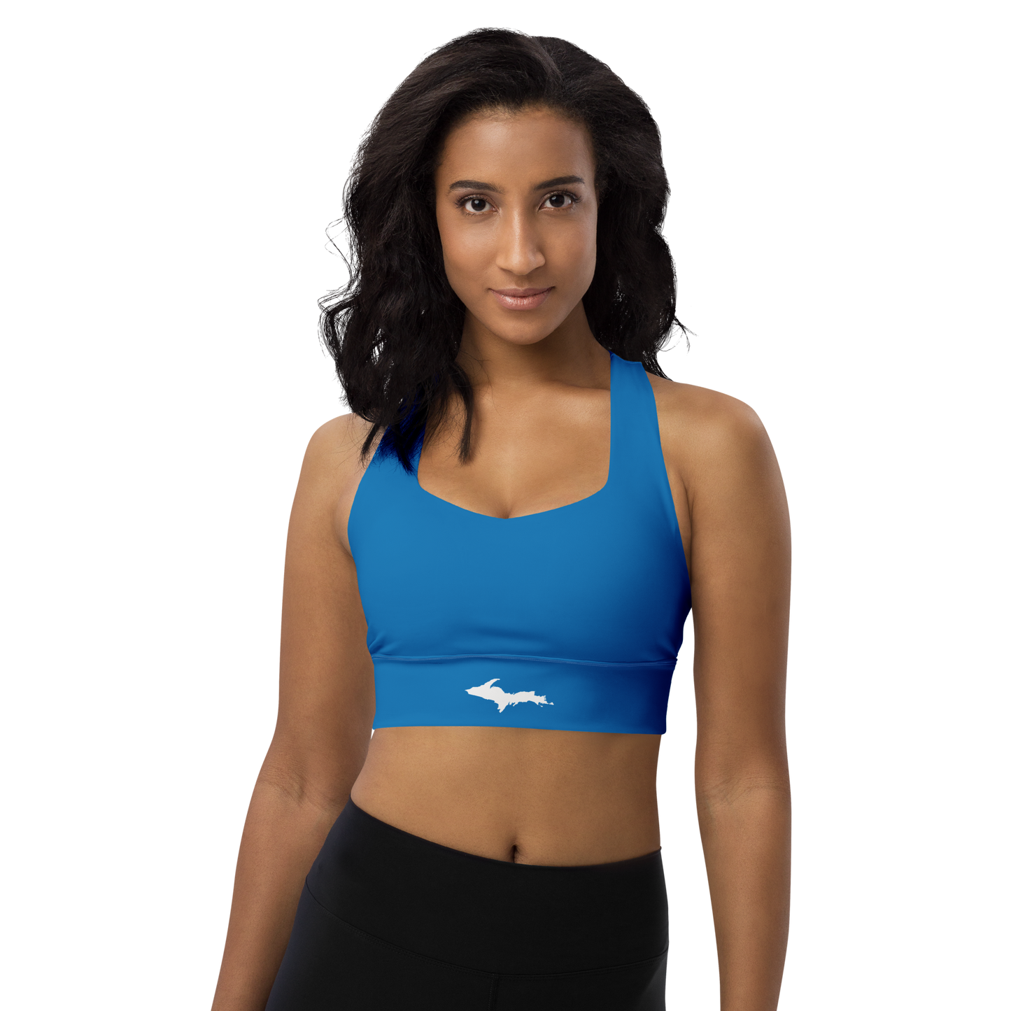 Michigan Upper Peninsula Longline Sports Bra (w/ UP Outline) | Azure