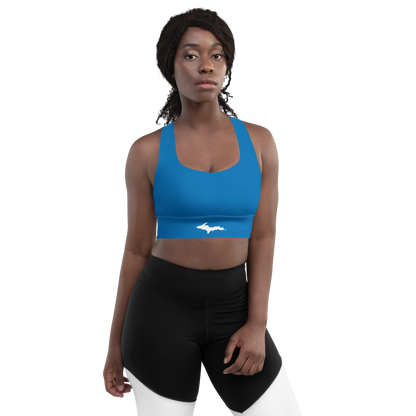 Michigan Upper Peninsula Longline Sports Bra (w/ UP Outline) | Azure