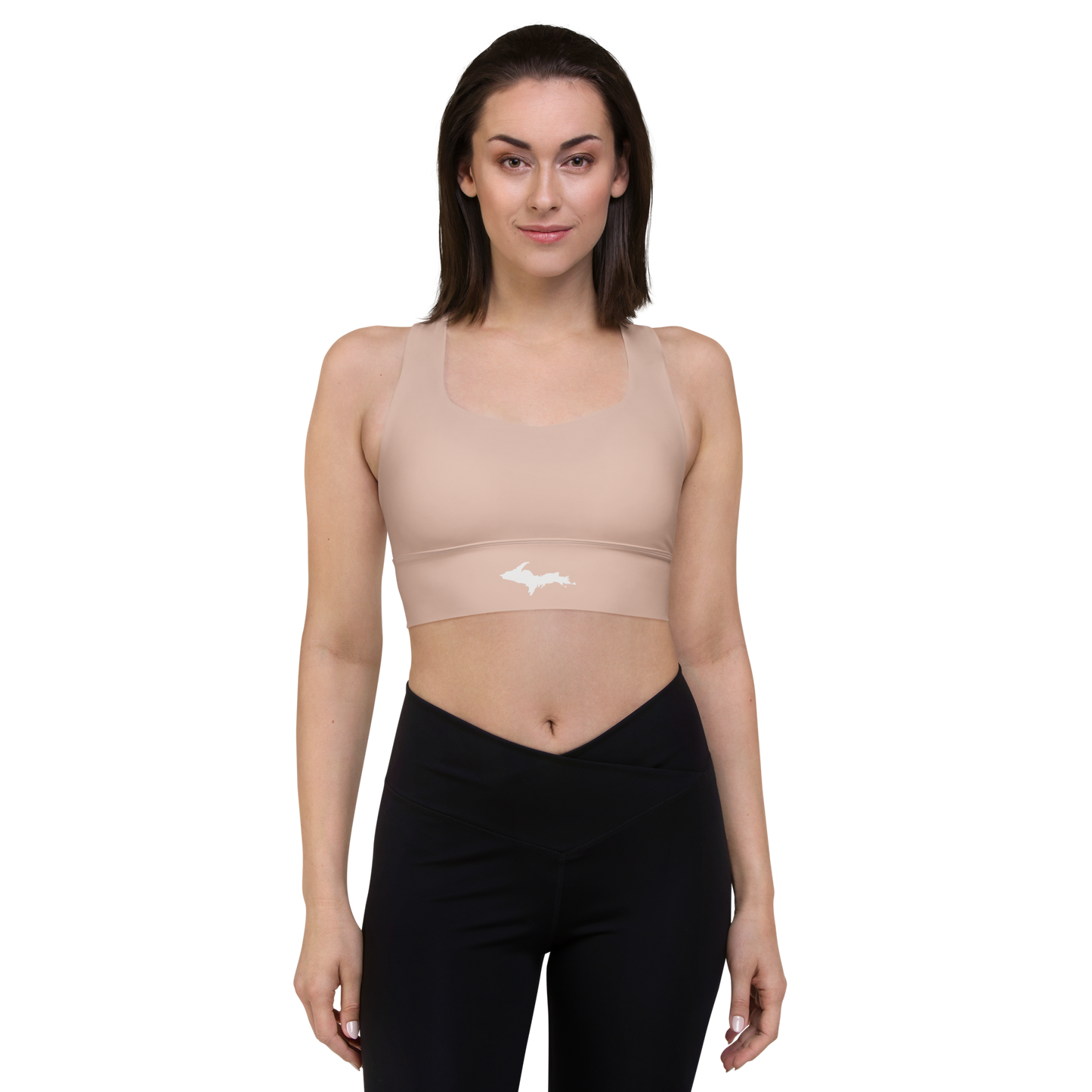 Michigan Upper Peninsula Longline Sports Bra (w/ UP Outline) | Rose Gold