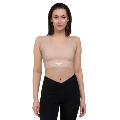 Michigan Upper Peninsula Longline Sports Bra (w/ UP Outline) | Rose Gold