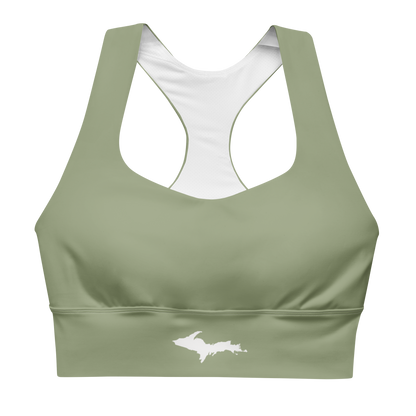 Michigan Upper Peninsula Longline Sports Bra (w/ UP Outline) | Beachgrass Green