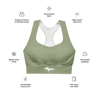 Michigan Upper Peninsula Longline Sports Bra (w/ UP Outline) | Beachgrass Green