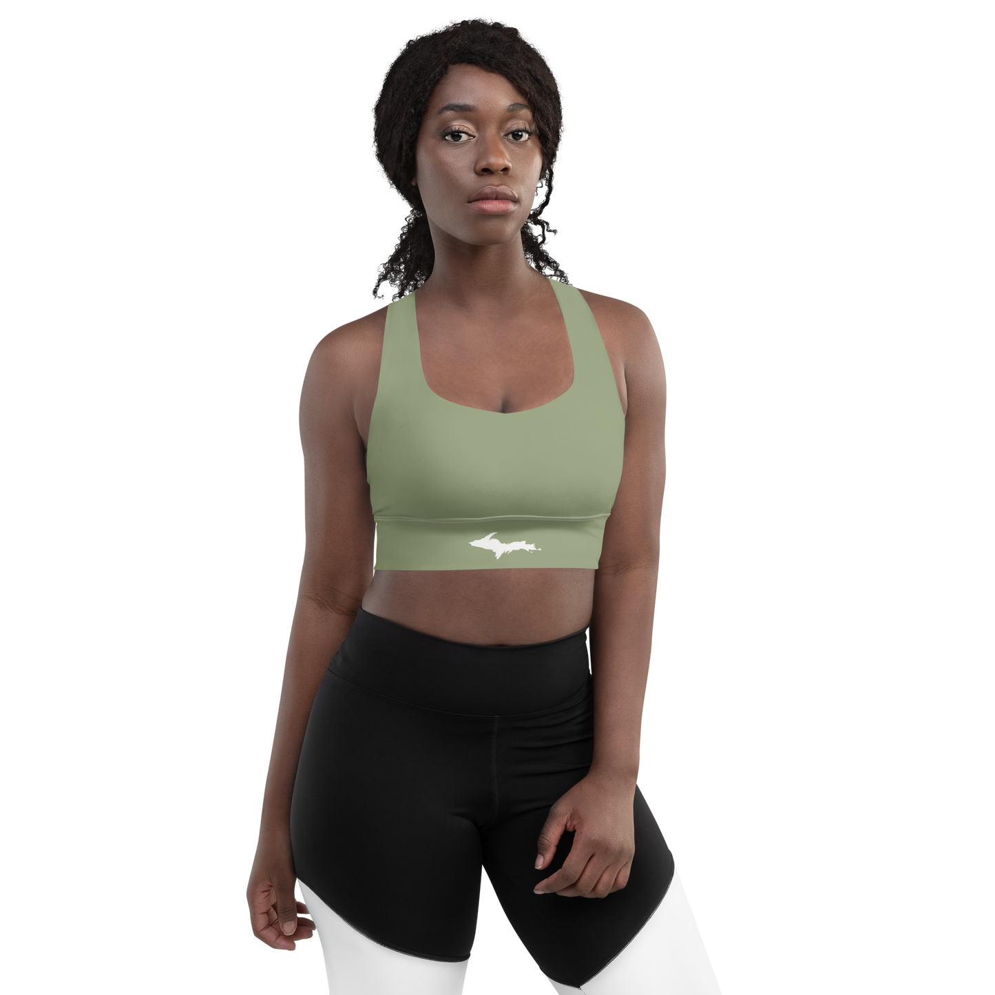 Michigan Upper Peninsula Longline Sports Bra (w/ UP Outline) | Beachgrass Green