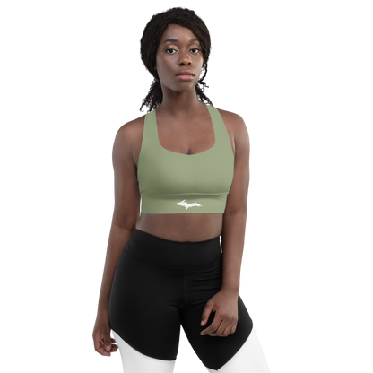 Michigan Upper Peninsula Longline Sports Bra (w/ UP Outline) | Beachgrass Green