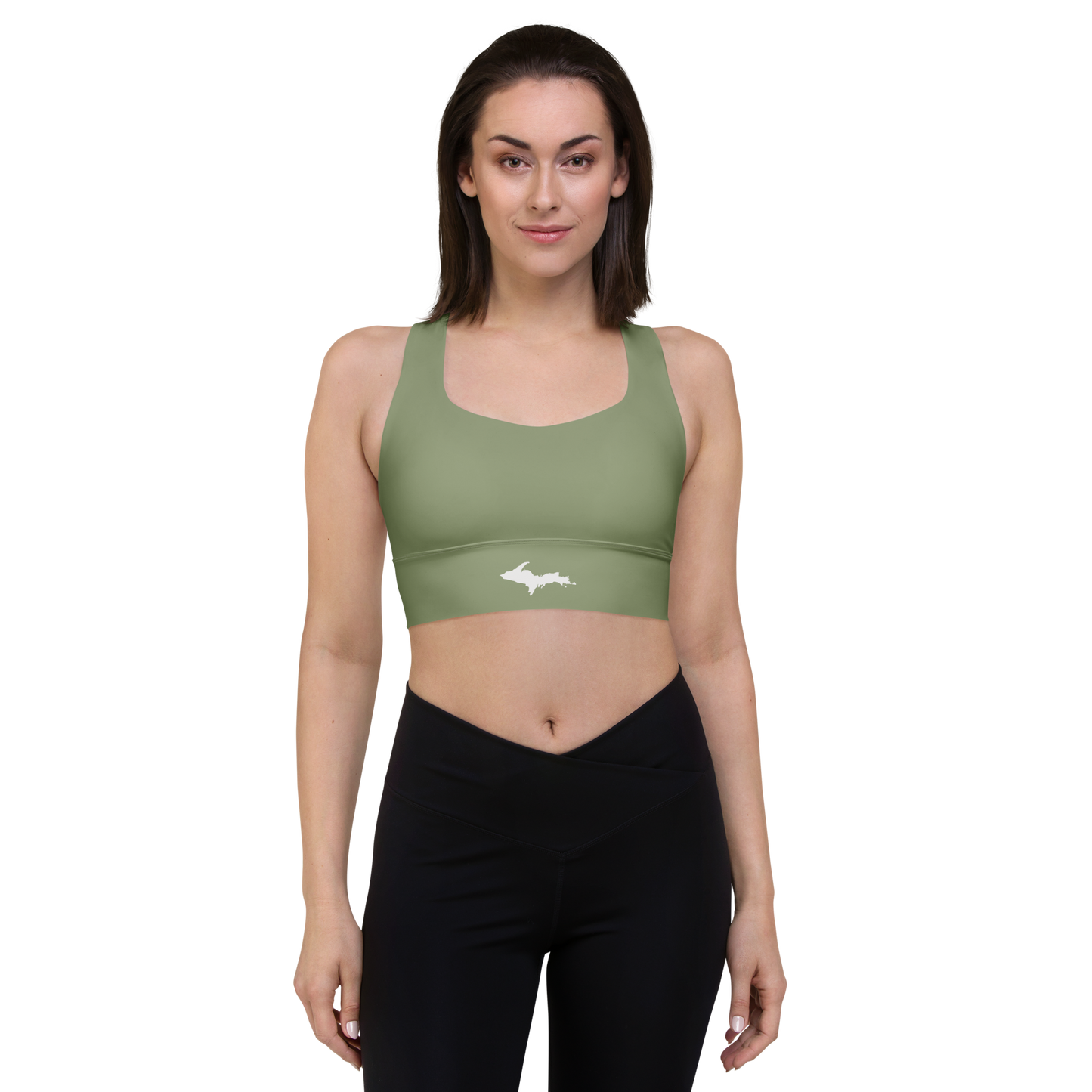 Michigan Upper Peninsula Longline Sports Bra (w/ UP Outline) | Beachgrass Green