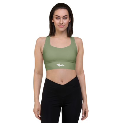 Michigan Upper Peninsula Longline Sports Bra (w/ UP Outline) | Beachgrass Green