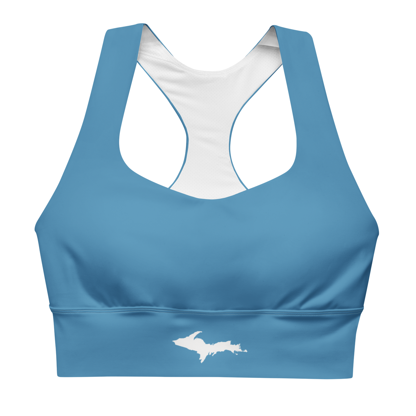 Michigan Upper Peninsula Longline Sports Bra (w/ UP Outline) | Lake Michigan Blue