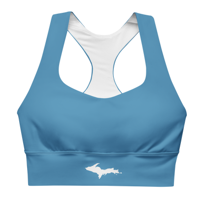 Michigan Upper Peninsula Longline Sports Bra (w/ UP Outline) | Lake Michigan Blue