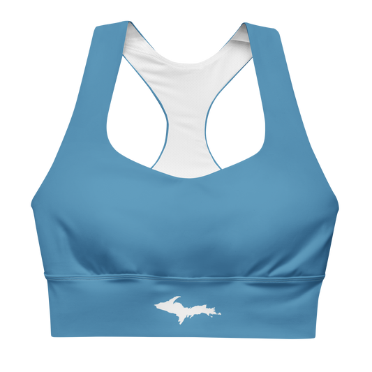 Michigan Upper Peninsula Longline Sports Bra (w/ UP Outline) | Lake Michigan Blue