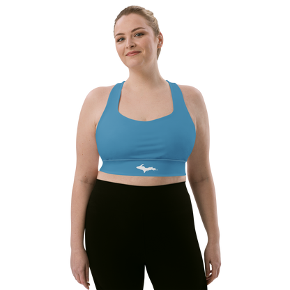 Michigan Upper Peninsula Longline Sports Bra (w/ UP Outline) | Lake Michigan Blue