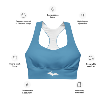 Michigan Upper Peninsula Longline Sports Bra (w/ UP Outline) | Lake Michigan Blue