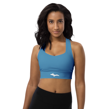 Michigan Upper Peninsula Longline Sports Bra (w/ UP Outline) | Lake Michigan Blue