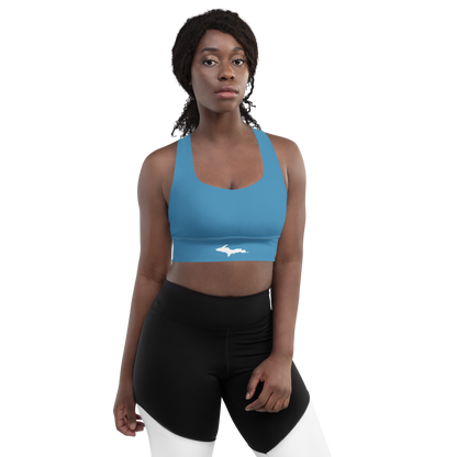 Michigan Upper Peninsula Longline Sports Bra (w/ UP Outline) | Lake Michigan Blue