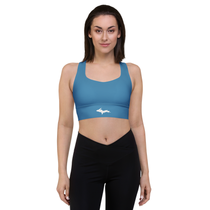 Michigan Upper Peninsula Longline Sports Bra (w/ UP Outline) | Lake Michigan Blue