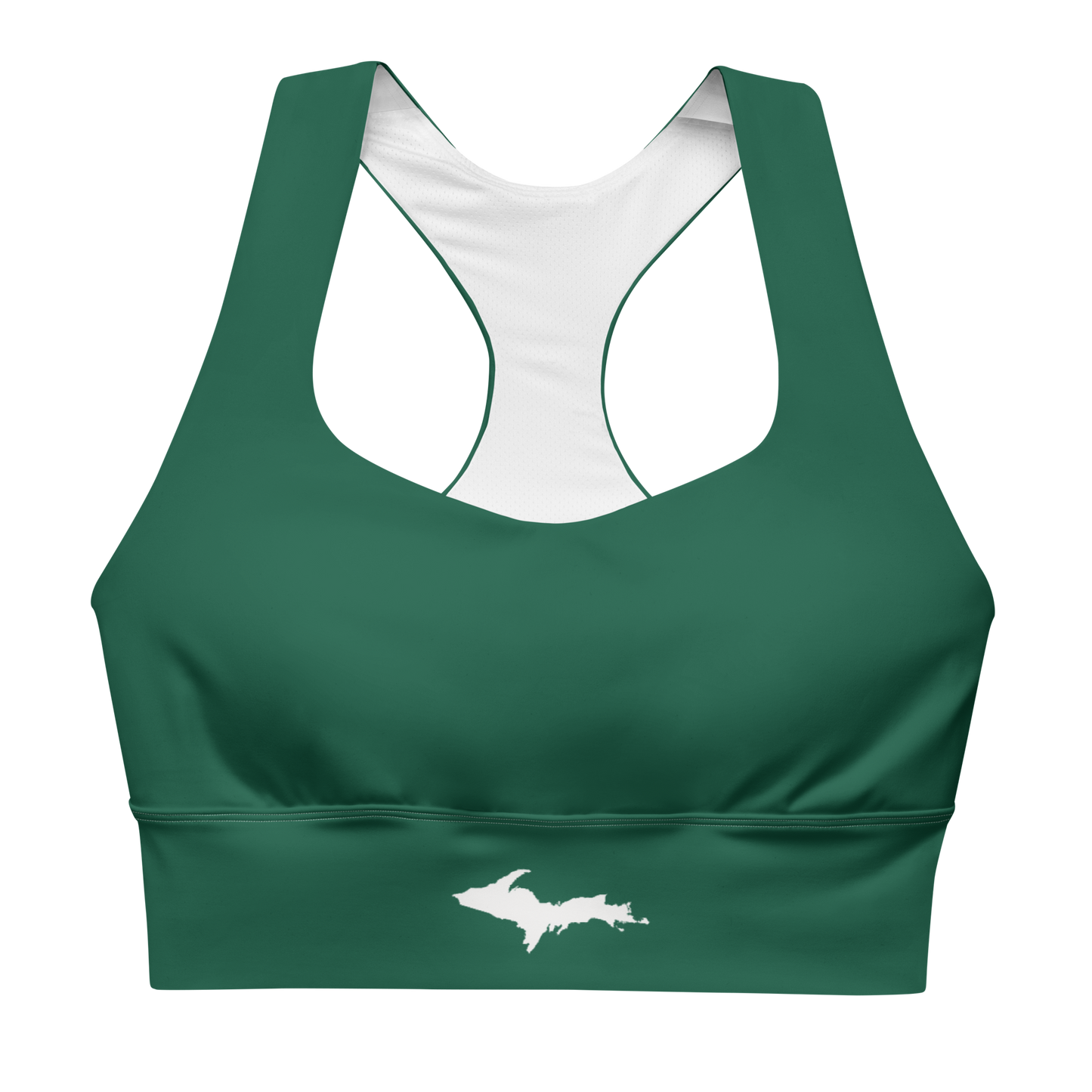 Michigan Upper Peninsula Longline Sports Bra (w/ UP Outline) | Superior Green