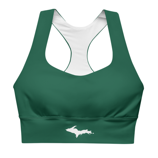 Michigan Upper Peninsula Longline Sports Bra (w/ UP Outline) | Superior Green