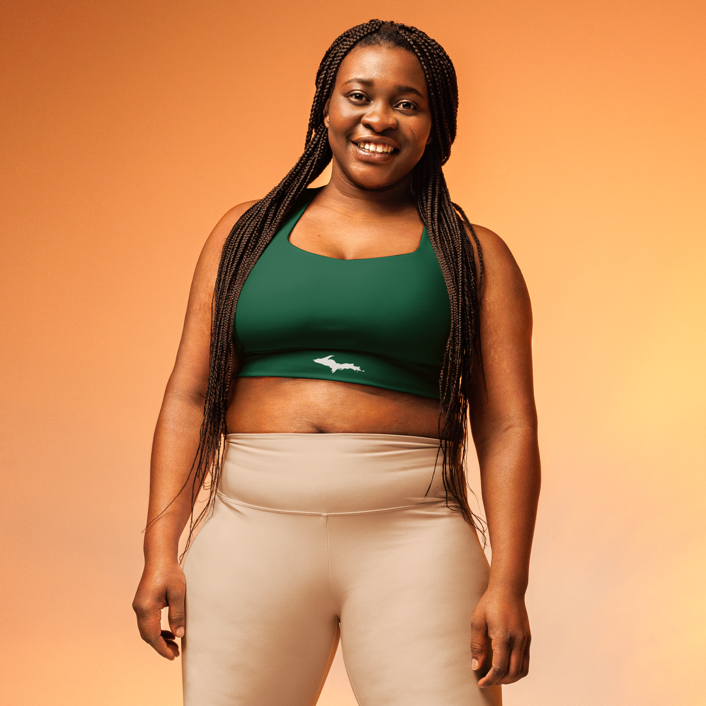 Michigan Upper Peninsula Longline Sports Bra (w/ UP Outline) | Superior Green