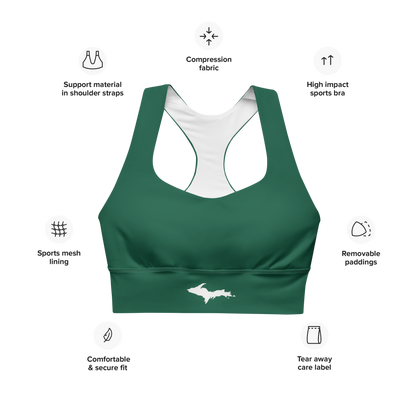 Michigan Upper Peninsula Longline Sports Bra (w/ UP Outline) | Superior Green