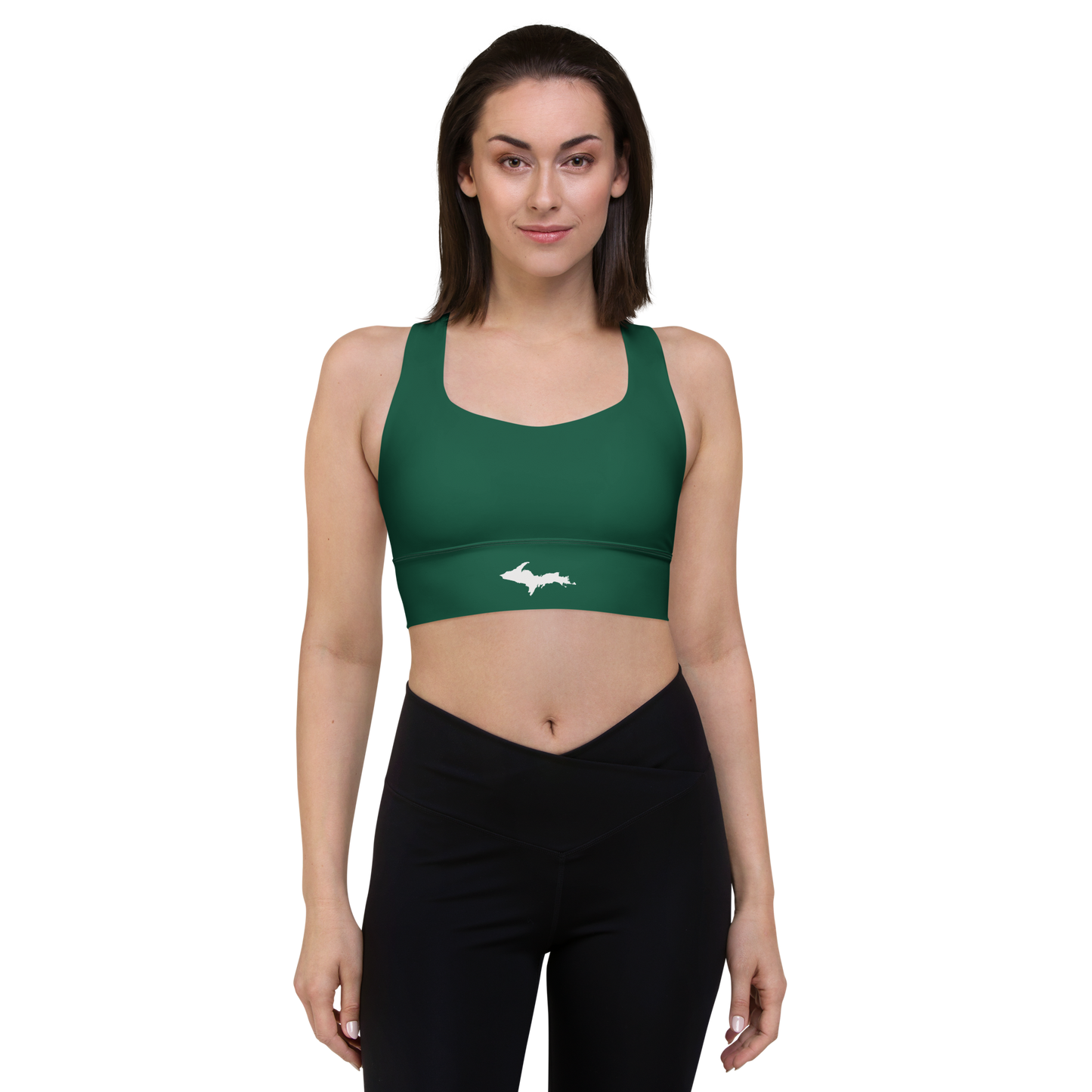 Michigan Upper Peninsula Longline Sports Bra (w/ UP Outline) | Superior Green