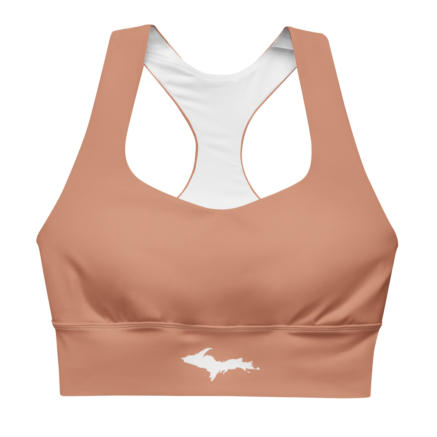 Michigan Upper Peninsula Longline Sports Bra (w/ UP Outline) | Copper Color