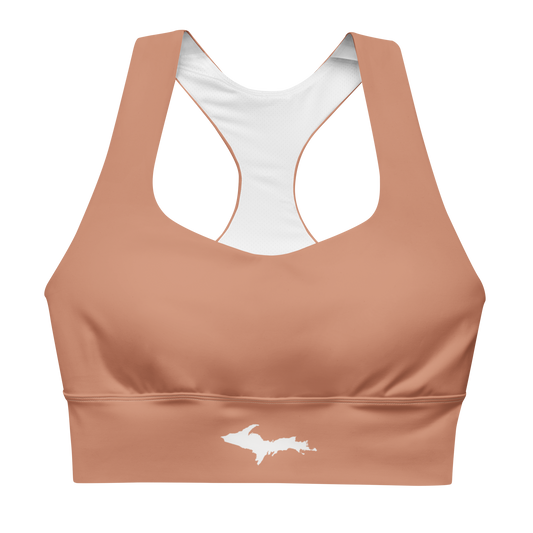 Michigan Upper Peninsula Longline Sports Bra (w/ UP Outline) | Copper Color