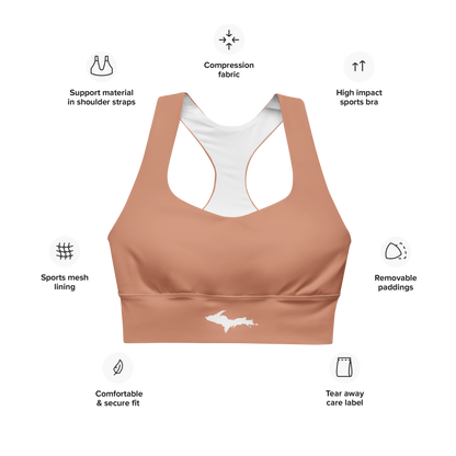 Michigan Upper Peninsula Longline Sports Bra (w/ UP Outline) | Copper Color