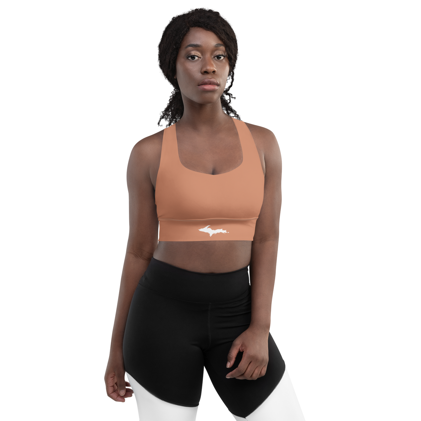 Michigan Upper Peninsula Longline Sports Bra (w/ UP Outline) | Copper Color