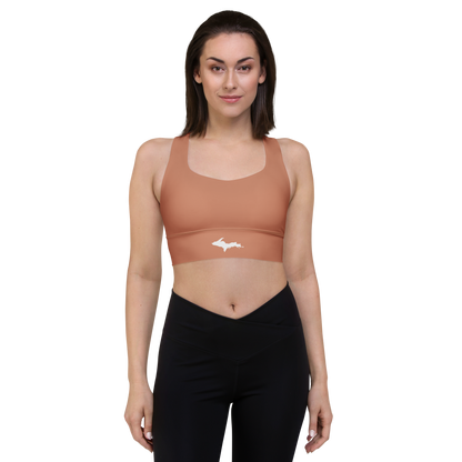 Michigan Upper Peninsula Longline Sports Bra (w/ UP Outline) | Copper Color