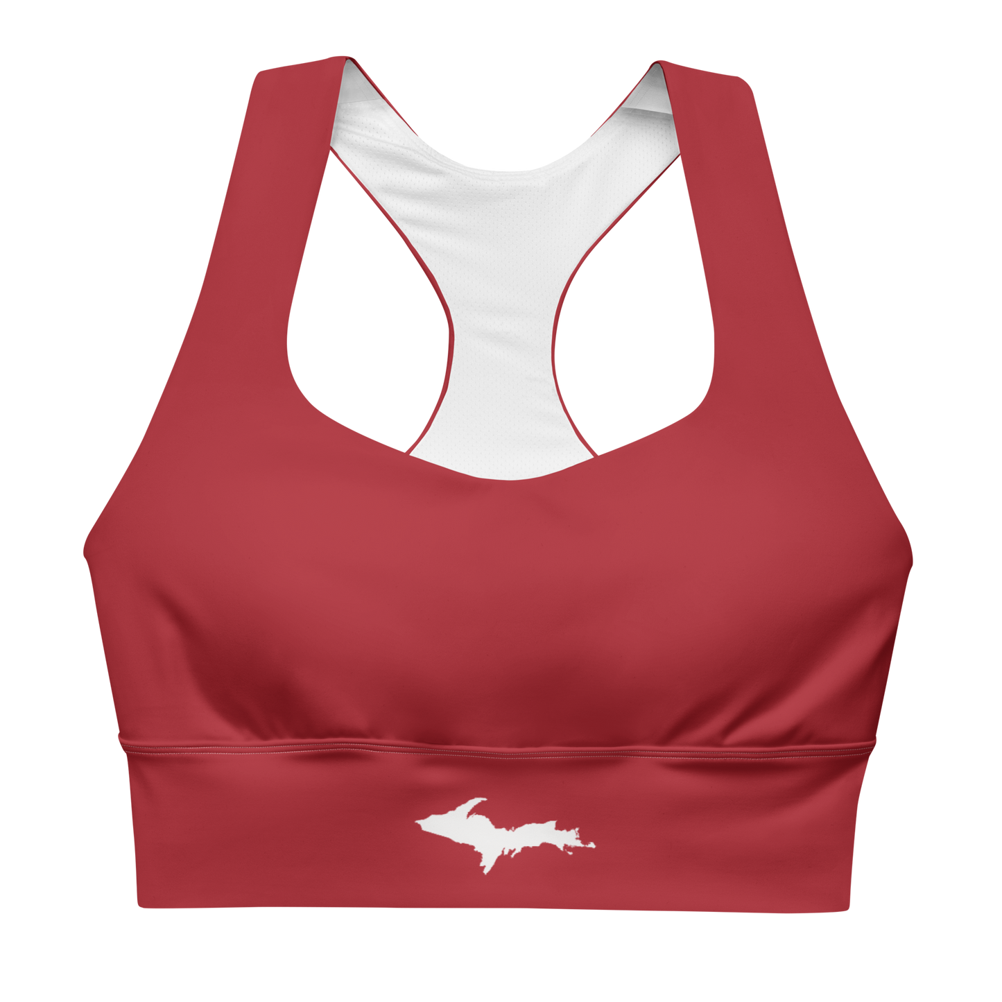 Michigan Upper Peninsula Longline Sports Bra (w/ UP Outline) | Thimbleberry Red