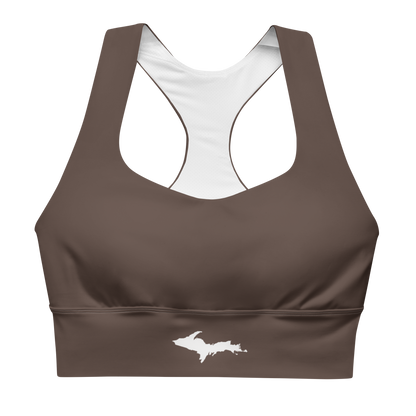 Michigan Upper Peninsula Longline Sports Bra (w/ UP Outline) | Hickory Color