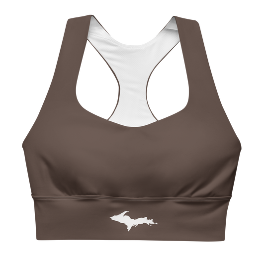 Michigan Upper Peninsula Longline Sports Bra (w/ UP Outline) | Hickory Color