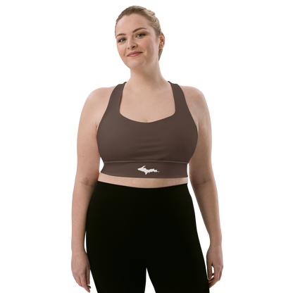 Michigan Upper Peninsula Longline Sports Bra (w/ UP Outline) | Hickory Color